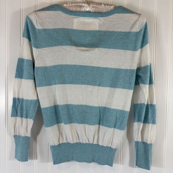 Vintage Abercrombie & Fitch Womens Cardigan Blue Striped Size L Y2K Logo Preppy - Picture 5 of 10